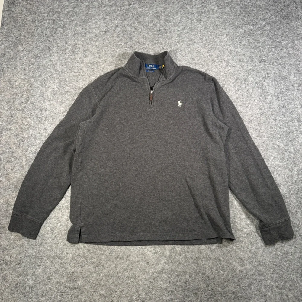 Polo Ralph Lauren Mens Estate Rib Quarter Zip Pullover Sweater Gray Large L